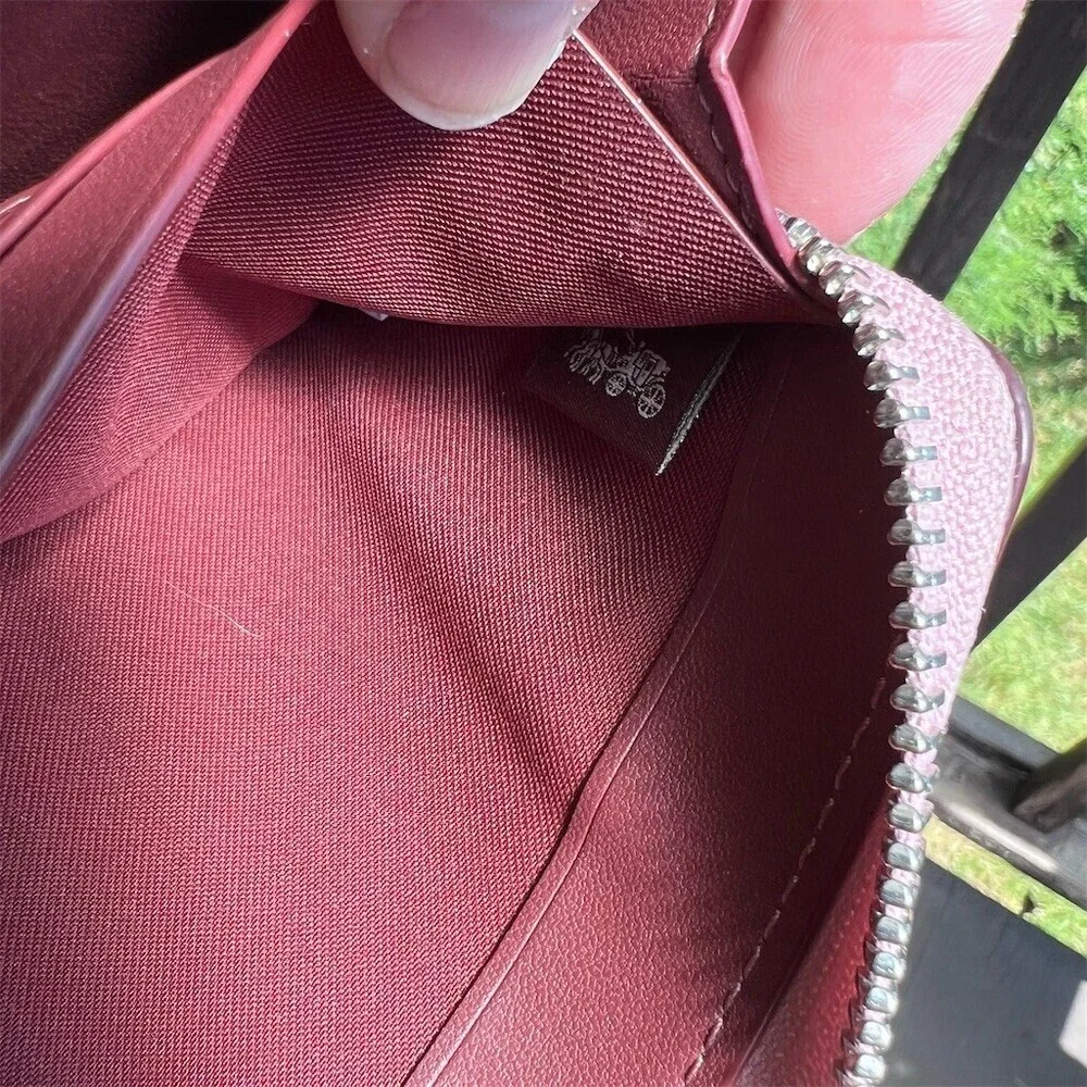 COACH PINK Pebble Leather Long Zip-Around Wallet with Silver Hardware AUTHENTIC